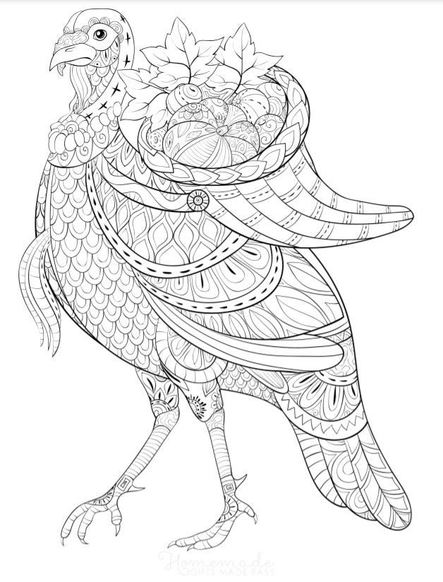 Turkey with Cornucopia | Homemade Gifts Easy | free thanksgiving coloring pages for adults