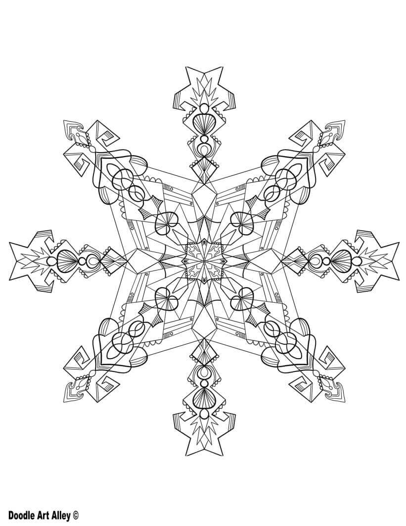 Snowflake Mandala 14th | snowflake coloring pages for kindergarten | snowflake coloring pages easy